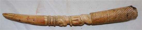 A Yoruba ivory divination tapper and rattle Iroke Ifa, late 19th / early 20th century, 14.5in.